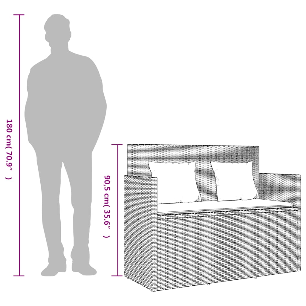 Gartenbank mit Kissen Grau Poly Rattan