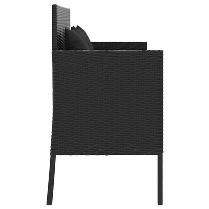 Gartenbank mit Kissen Schwarz Poly Rattan