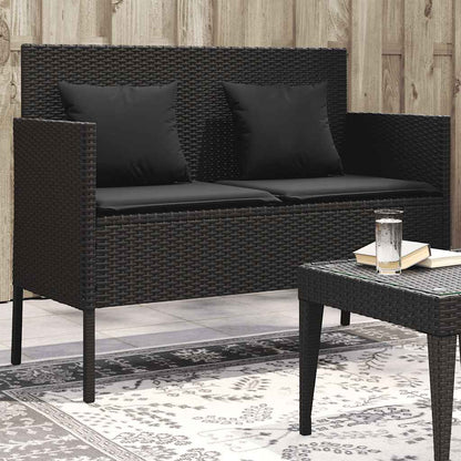 Gartenbank mit Kissen Schwarz Poly Rattan