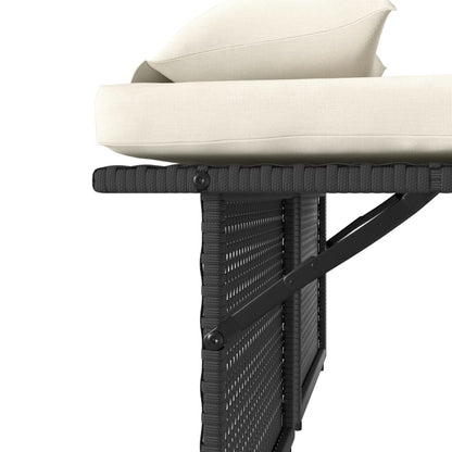 Gartenbank Verstellbar mit Kissen Schwarz Poly Rattan