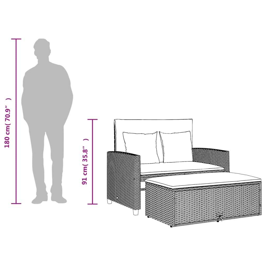 Gartenbank Verstellbar mit Kissen Braun Poly Rattan