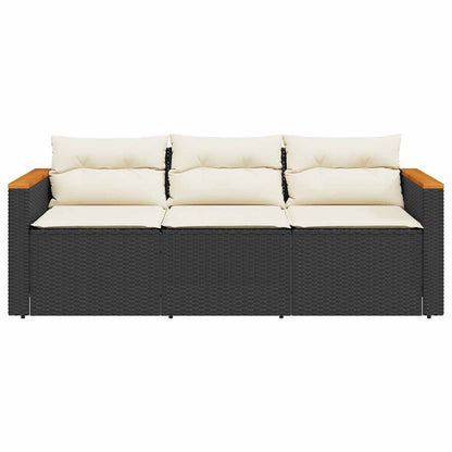 Gartensofa mit Kissen 3-Sitzer Schwarz Poly Rattan