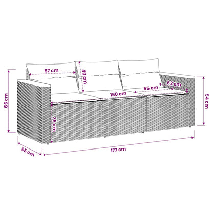 Gartensofa mit Kissen 3-Sitzer Schwarz Poly Rattan