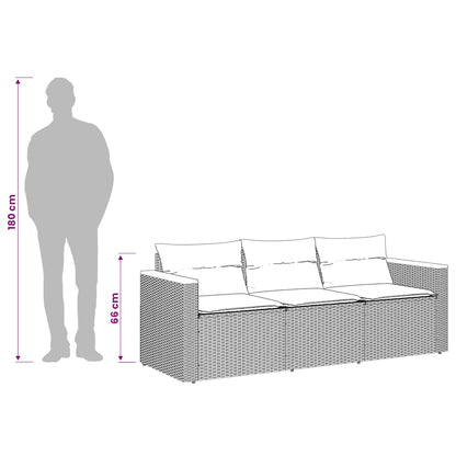 Gartensofa mit Kissen 3-Sitzer Schwarz Poly Rattan
