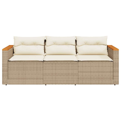 Gartensofa mit Kissen 3-Sitzer Beige Poly Rattan