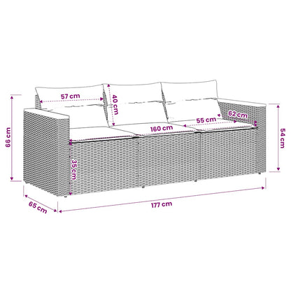 Gartensofa mit Kissen 3-Sitzer Beige Poly Rattan