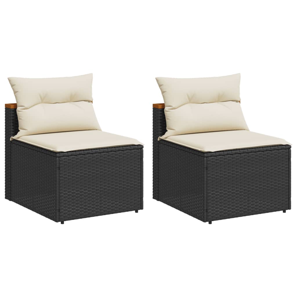 Gartensofas ohne Armlehnen mit Kissen 2 Stk Schwarz Poly Rattan