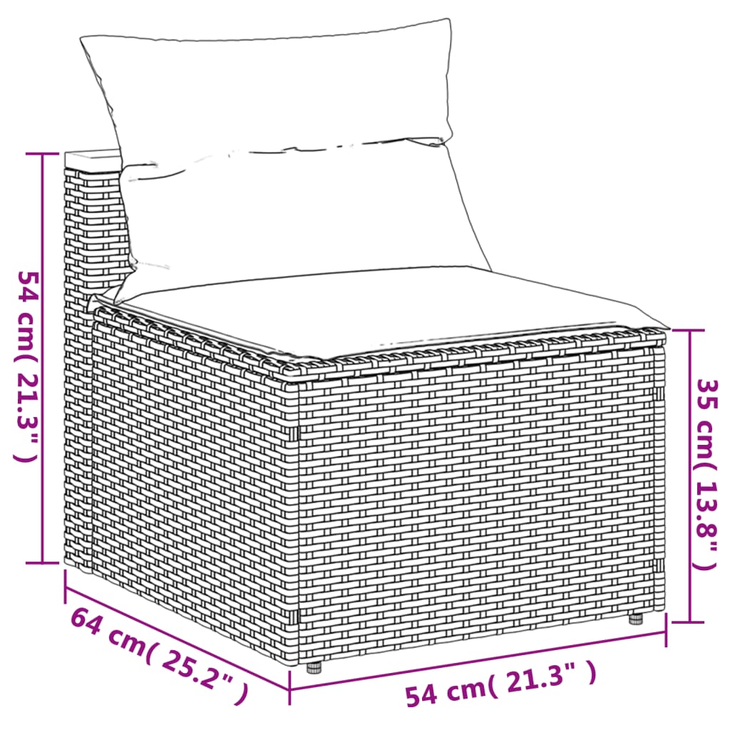 Canapés de jardin sans accoudoirs avec coussins 2 pcs poly rotin noir