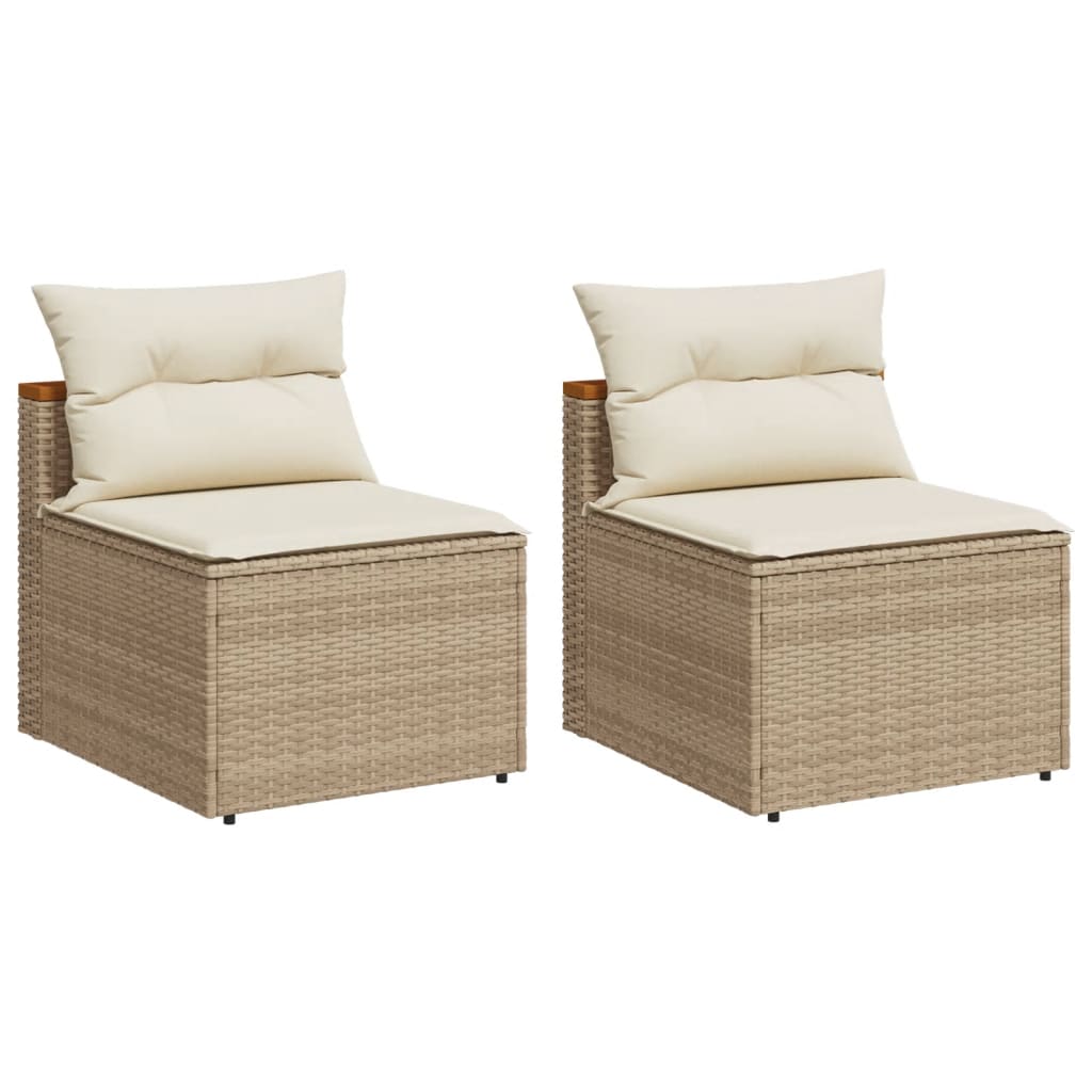 Canapés de jardin sans accoudoirs avec coussins 2 pcs. Polyrotin beige