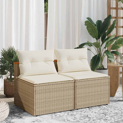 Gartensofas ohne Armlehnen mit Kissen 2 Stk. Beige Poly Rattan