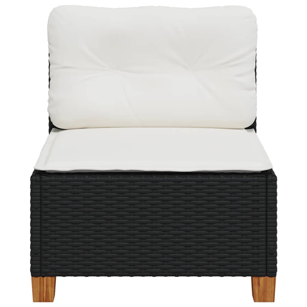 Gartensofa ohne Armlehnen mit Kissen Schwarz Poly Rattan