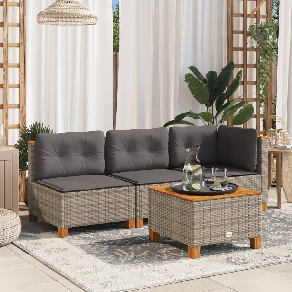 Gartensofa ohne Armlehnen mit Kissen Grau Poly Rattan