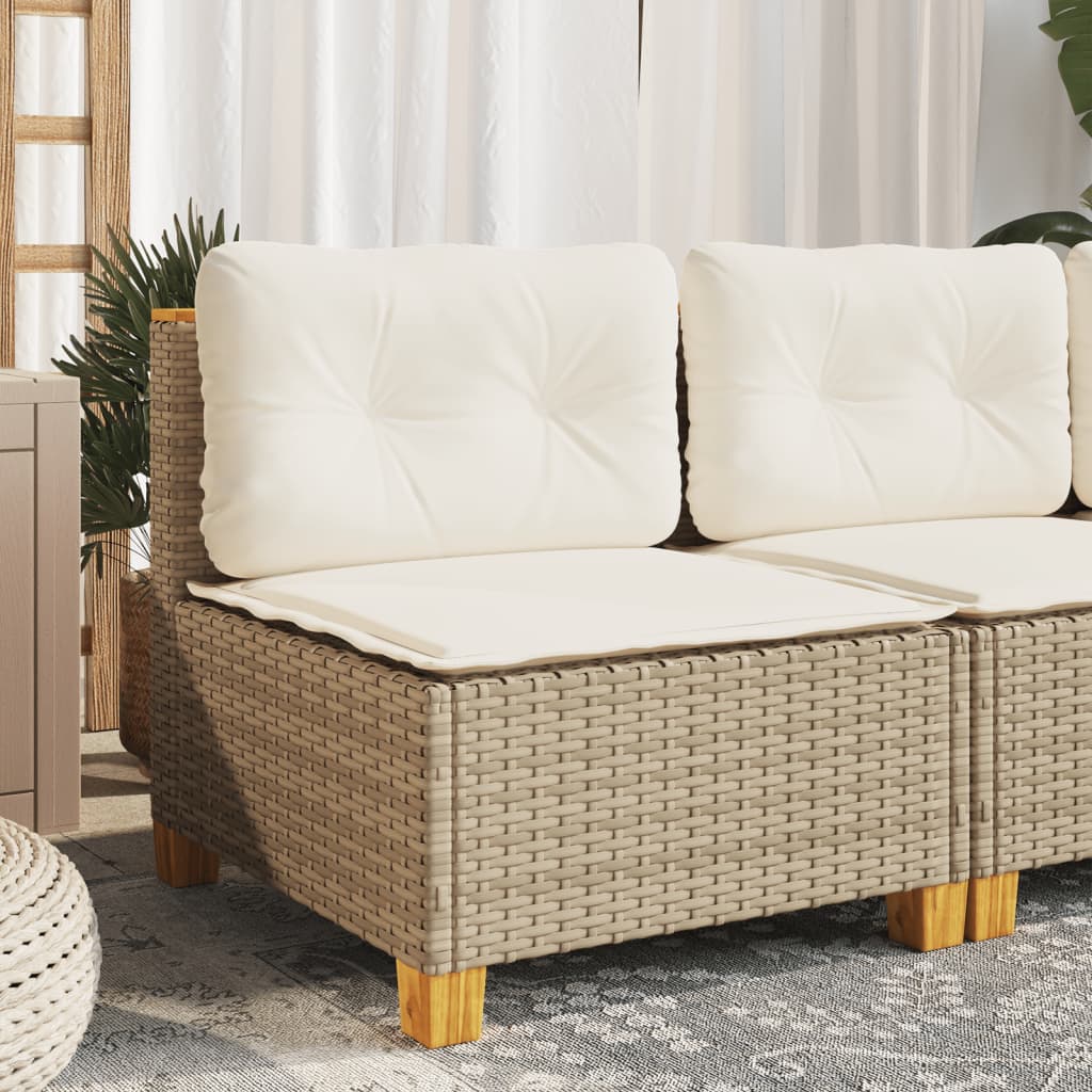 Canapé de jardin sans accoudoirs avec coussins en polyrotin beige