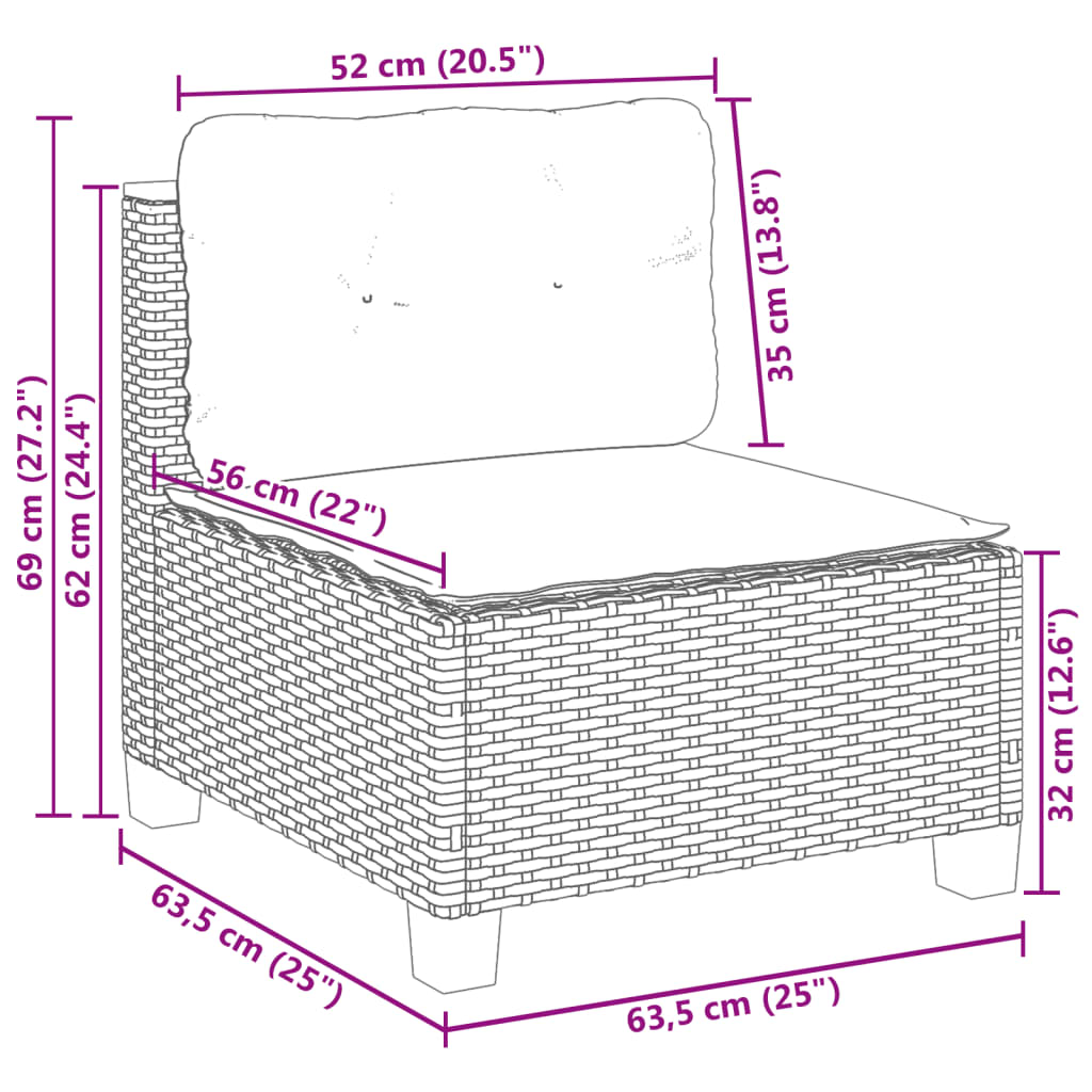 Canapé de jardin sans accoudoirs avec coussins en polyrotin beige