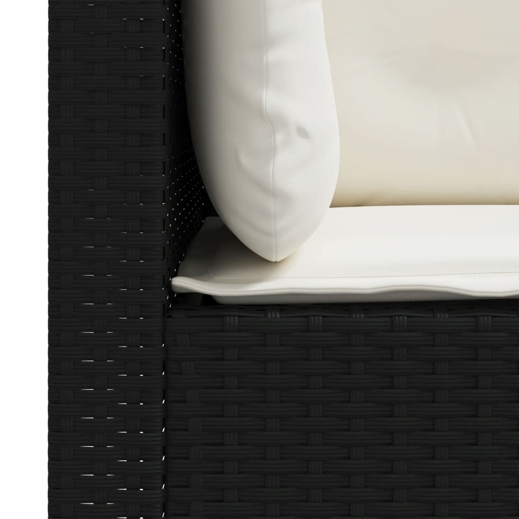 Gartensofa mit Kissen 3-Sitzer Schwarz Poly Rattan