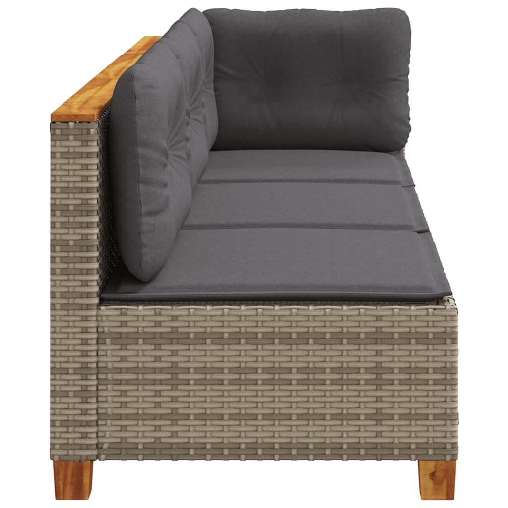 Gartensofa mit Kissen 3-Sitzer Grau Poly Rattan