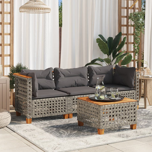 Gartensofa mit Kissen 3-Sitzer Grau Poly Rattan