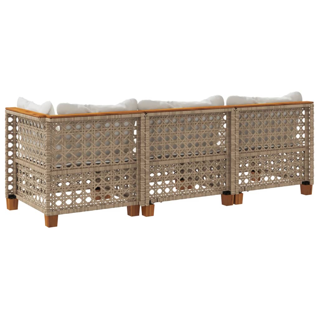 Gartensofa mit Kissen 3-Sitzer Beige Poly Rattan