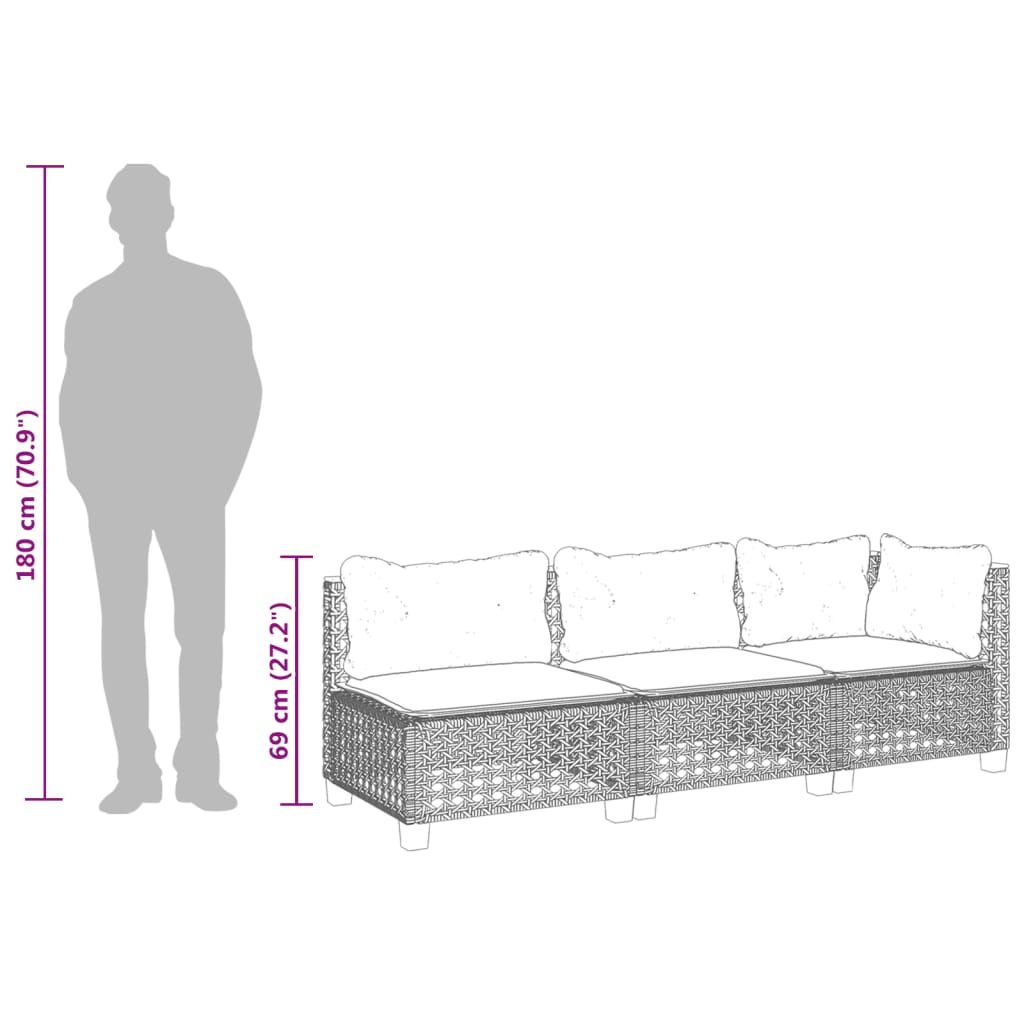 Gartensofa mit Kissen 3-Sitzer Beige Poly Rattan