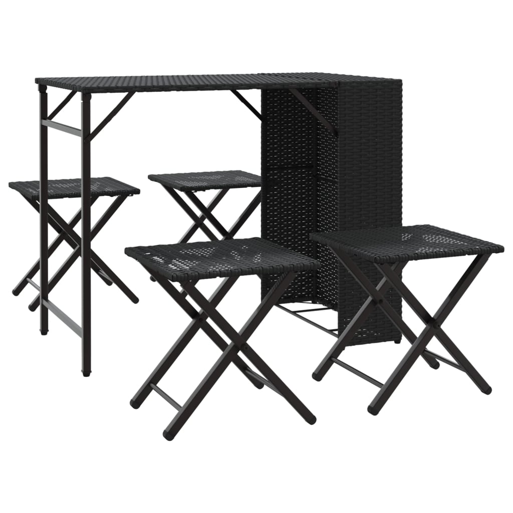 5-tlg. Garten-Camping-Set Faltbar Schwarz Poly Rattan