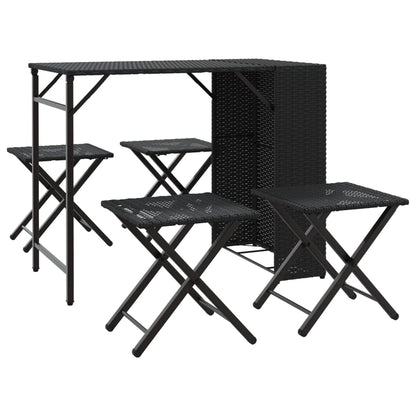 5-tlg. Garten-Camping-Set Faltbar Schwarz Poly Rattan