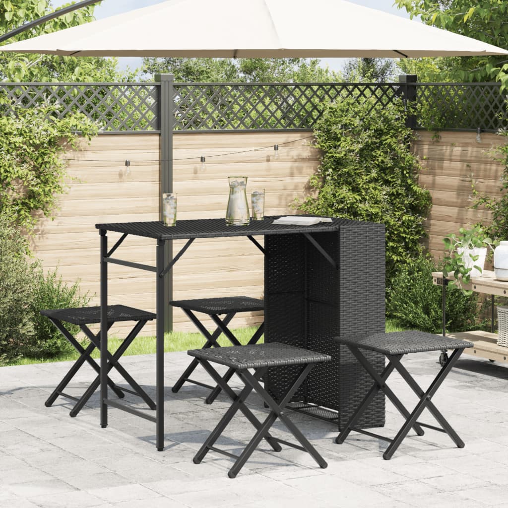 5-tlg. Garten-Camping-Set Faltbar Schwarz Poly Rattan