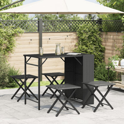 5-tlg. Garten-Camping-Set Faltbar Schwarz Poly Rattan