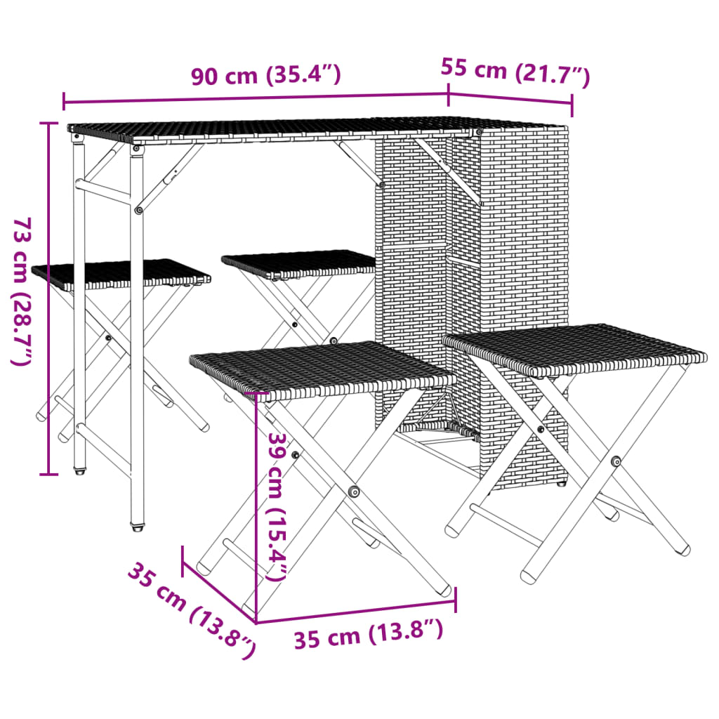 5-tlg. Garten-Camping-Set Faltbar Schwarz Poly Rattan