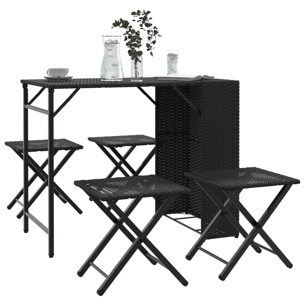 5-tlg. Garten-Camping-Set Faltbar Schwarz Poly Rattan
