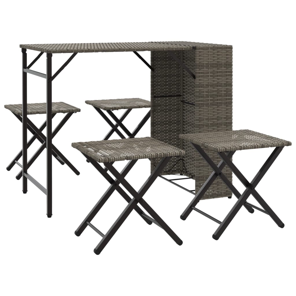 5-tlg. Garten-Camping-Set Klappbar Grau Poly Rattan