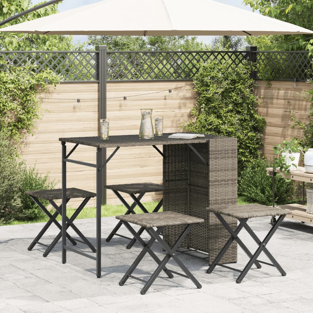 5-tlg. Garten-Camping-Set Klappbar Grau Poly Rattan