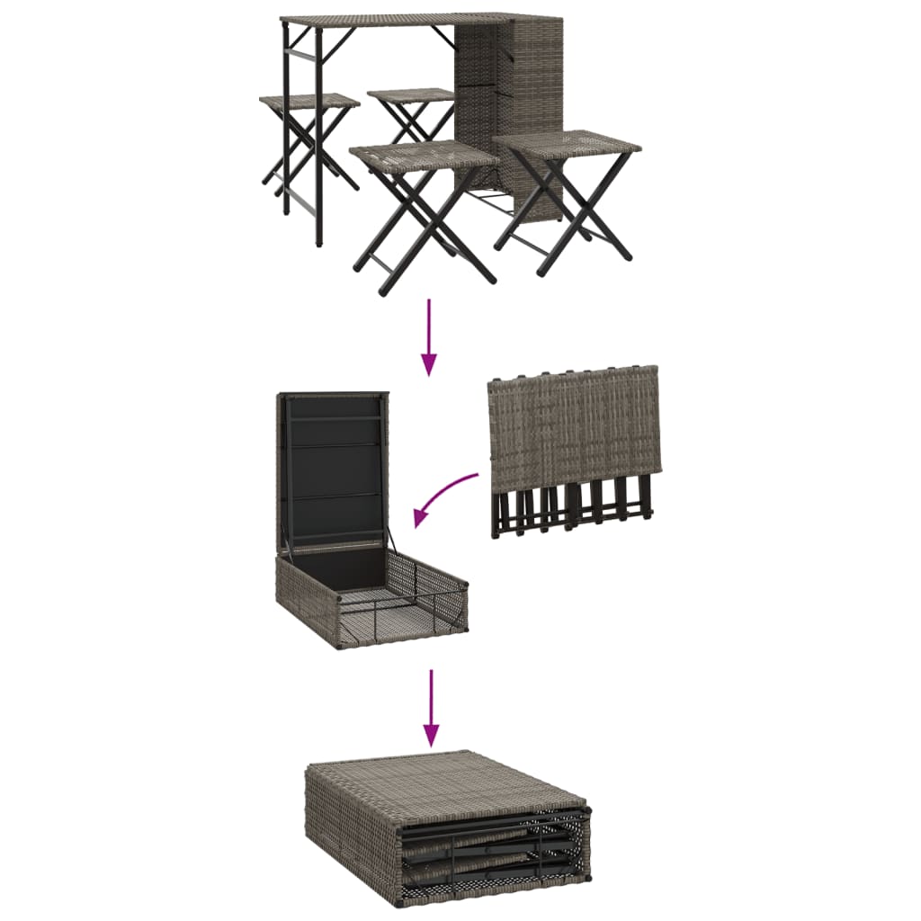 5-tlg. Garten-Camping-Set Klappbar Grau Poly Rattan