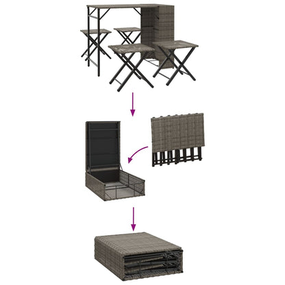 5-tlg. Garten-Camping-Set Klappbar Grau Poly Rattan