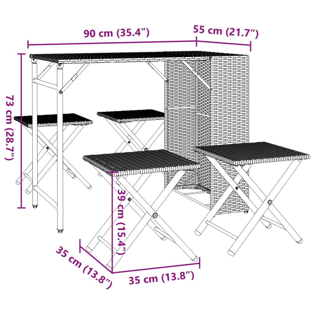 5-tlg. Garten-Camping-Set Klappbar Grau Poly Rattan