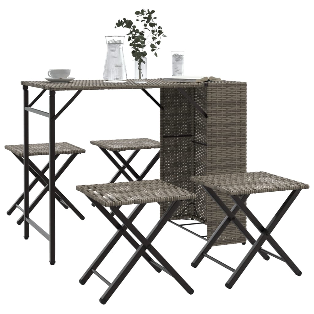 5-tlg. Garten-Camping-Set Klappbar Grau Poly Rattan