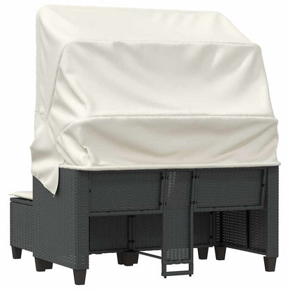 Gartensofa 2-Sitzer mit Dach und Hockern Schwarz Poly Rattan