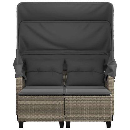 Gartensofa 2-Sitzer mit Dach und Hockern Hellgrau Poly Rattan