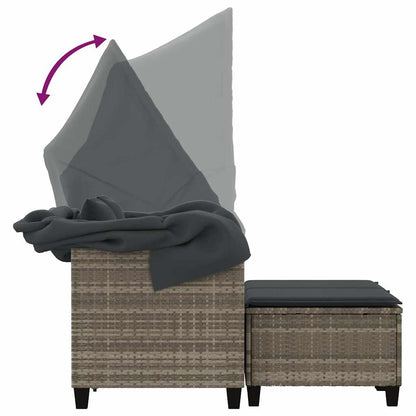 Gartensofa 2-Sitzer mit Dach und Hockern Hellgrau Poly Rattan