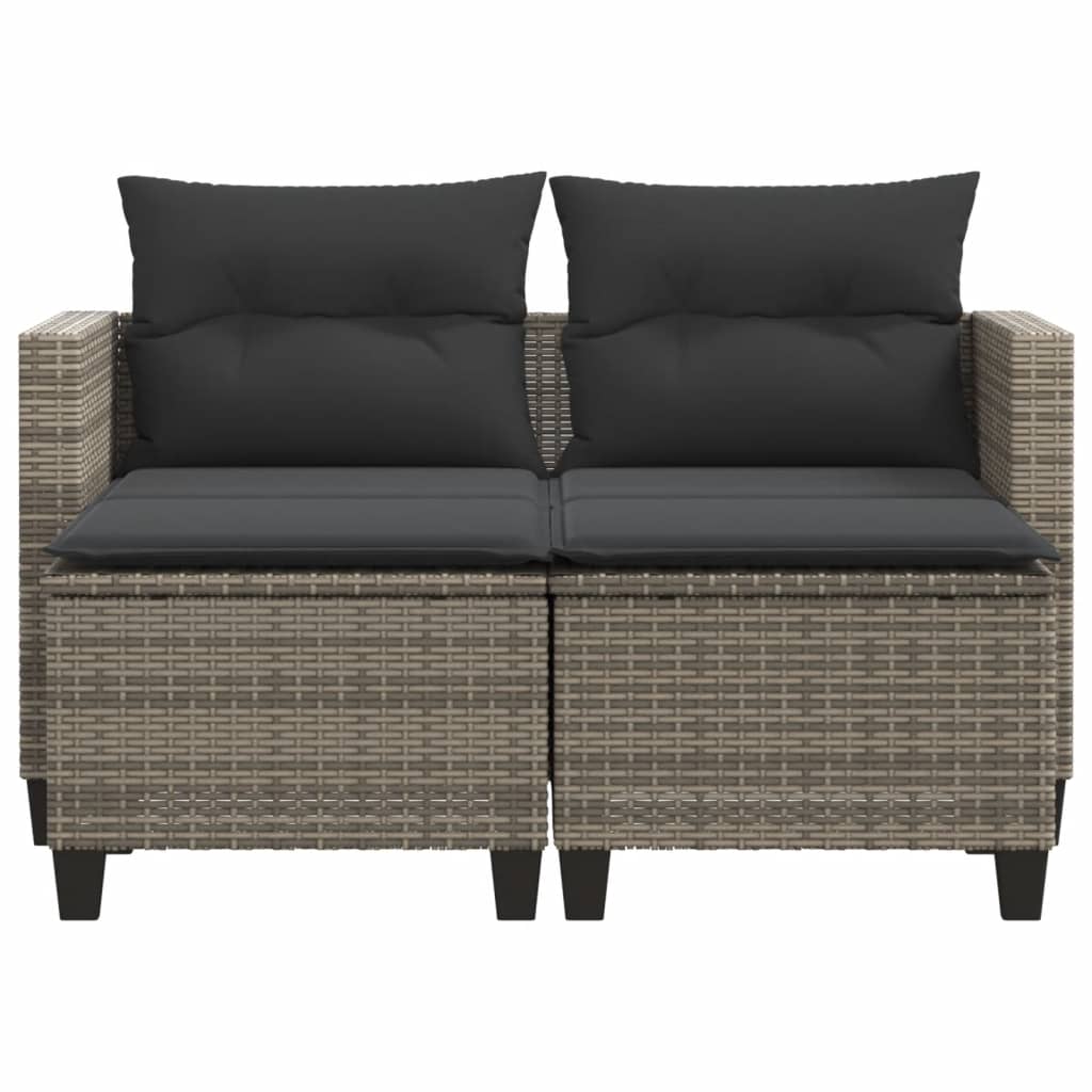 Gartensofa 2-Sitzer mit Hockern Grau Poly Rattan