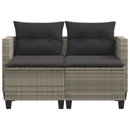 Gartensofa 2-Sitzer mit Hockern Hellgrau Poly Rattan