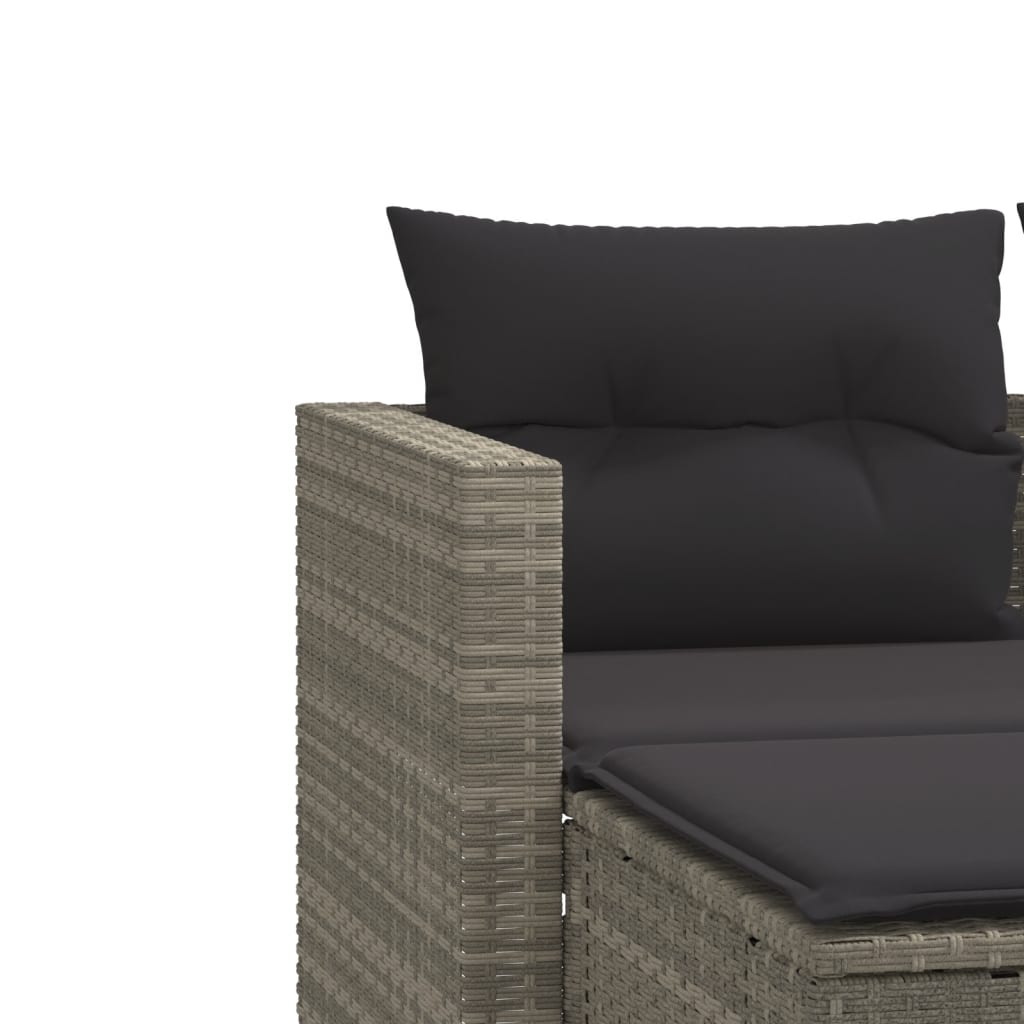 Gartensofa 2-Sitzer mit Hockern Hellgrau Poly Rattan