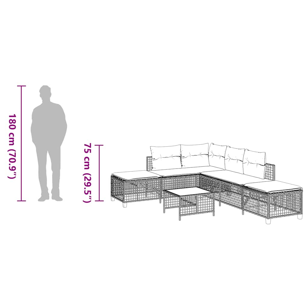 3-tlg. Garten-Ecksofa-Set mit Kissen Schwarz Poly Rattan