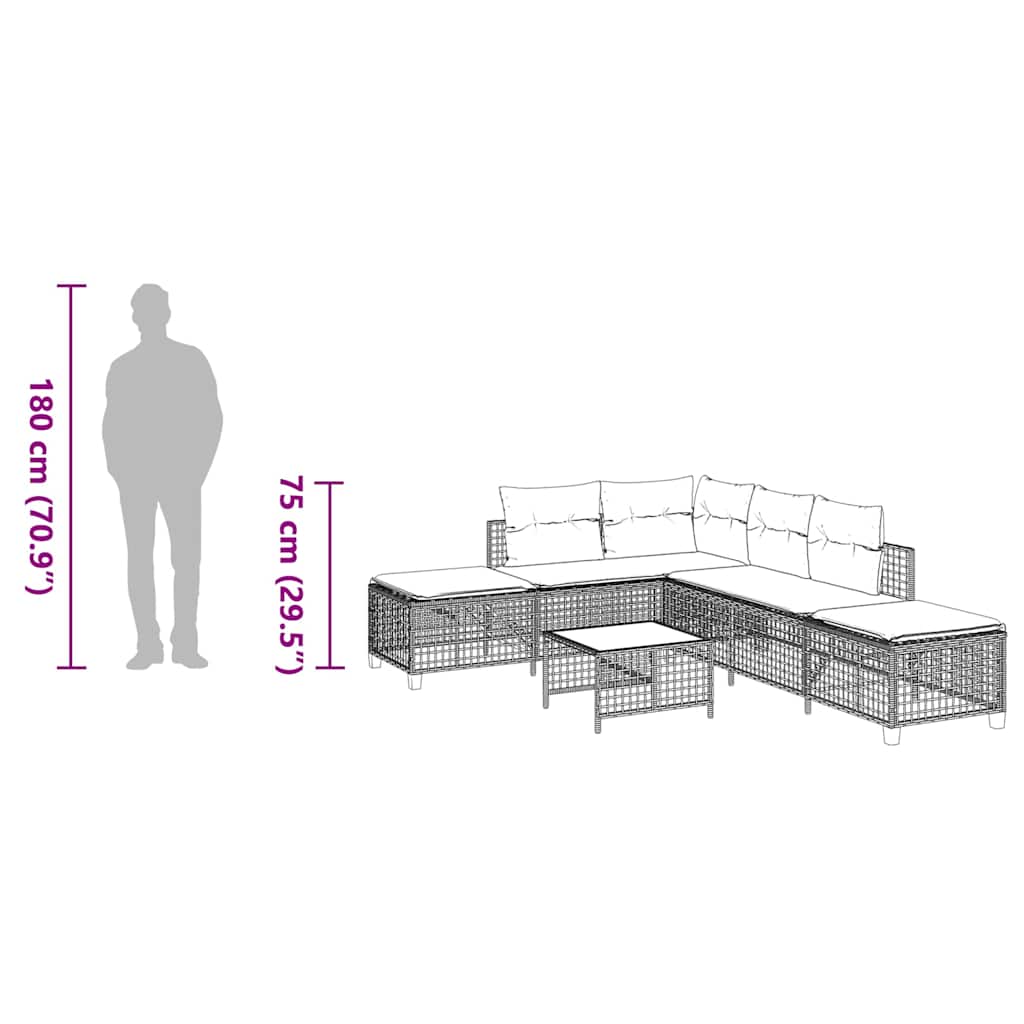 3-tlg. Garten-Ecksofa-Set mit Kissen Schwarz Poly Rattan