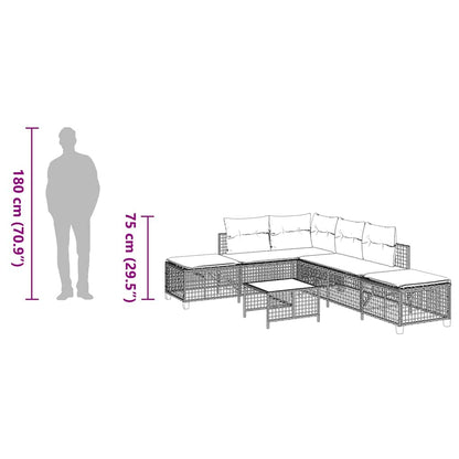 3-tlg. Garten-Ecksofa-Set mit Kissen Schwarz Poly Rattan