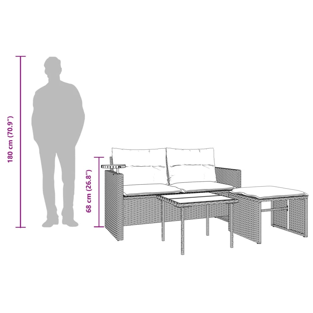 3-tlg. Garten-Sofagarnitur mit Kissen Braun Poly Rattan