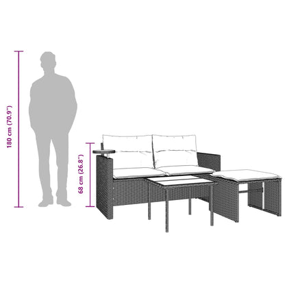 3-tlg. Garten-Sofagarnitur mit Kissen Hellgrau Poly Rattan