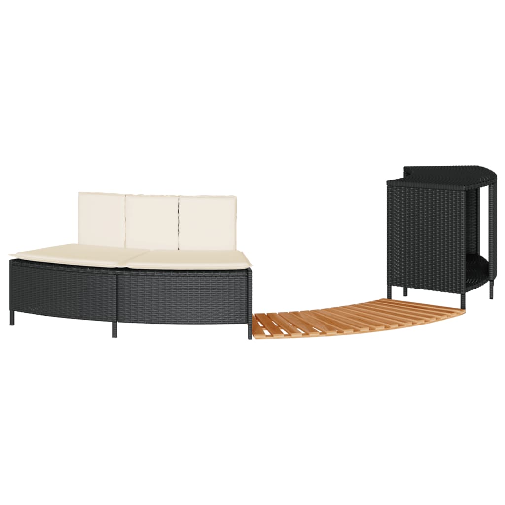 Whirlpool-Umrandung Schwarz Poly-Rattan und Massivholz Akazie