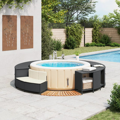 Whirlpool-Umrandung Schwarz Poly-Rattan und Massivholz Akazie