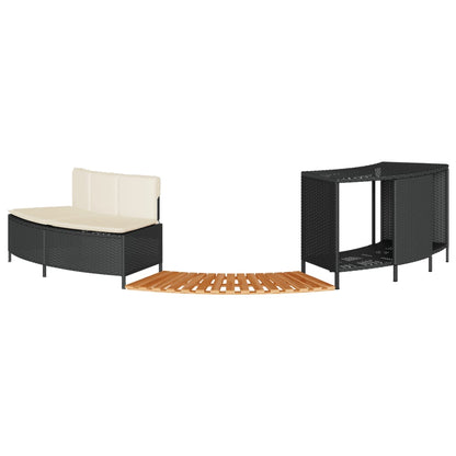 Whirlpool-Umrandung Schwarz Poly-Rattan und Massivholz Akazie