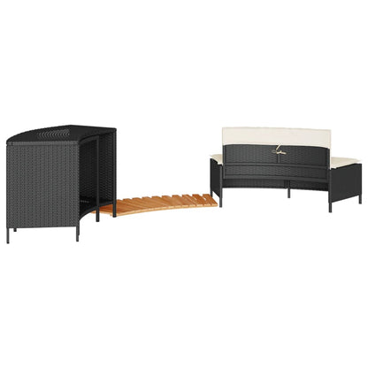 Whirlpool-Umrandung Schwarz Poly-Rattan und Massivholz Akazie